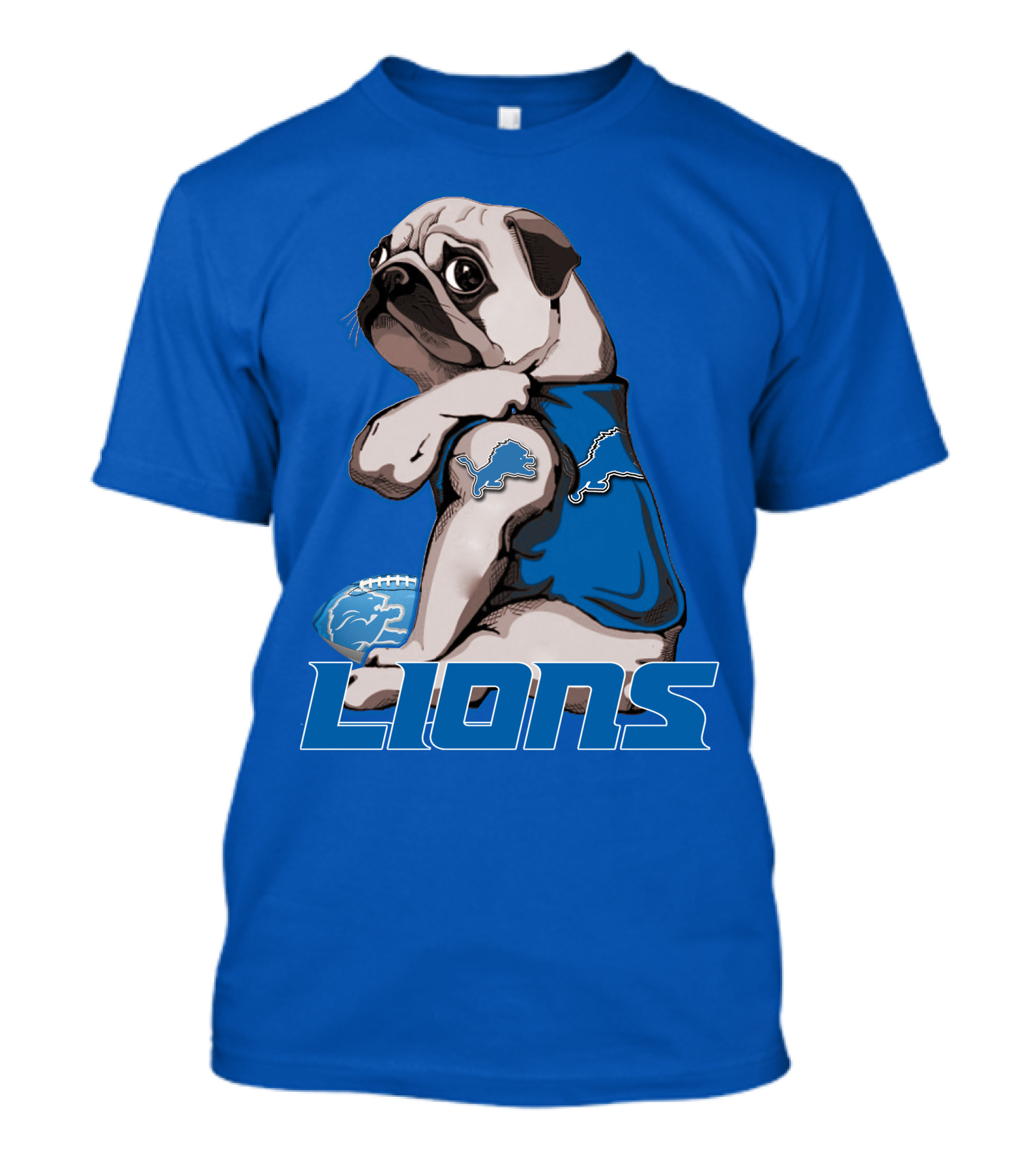 Pug Lions Football Detroit T-Shirt
