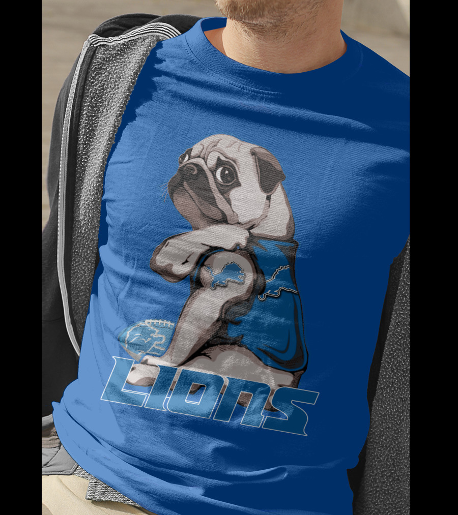 Pug Lions Football Detroit T-Shirt