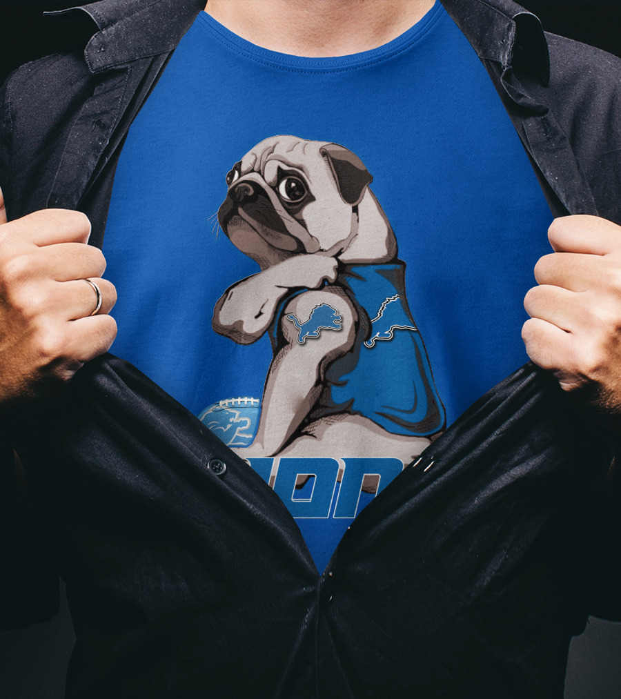 Pug Lions Football Detroit T-Shirt