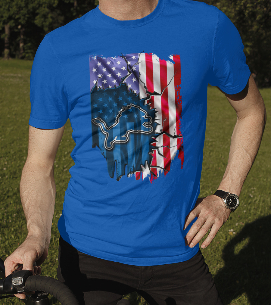 Detroit Lions American Flag Lion T-Shirt