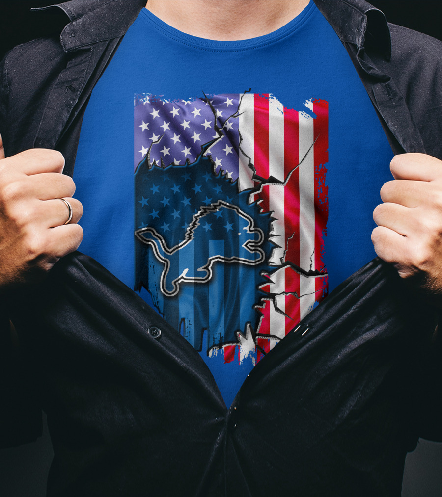Detroit Lions American Flag Lion T-Shirt