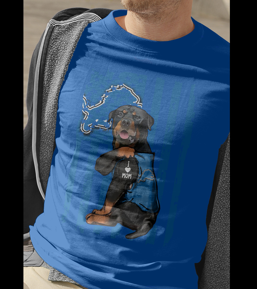 Rottweiler I Love Mom Detroit Lions Fan T-Shirt