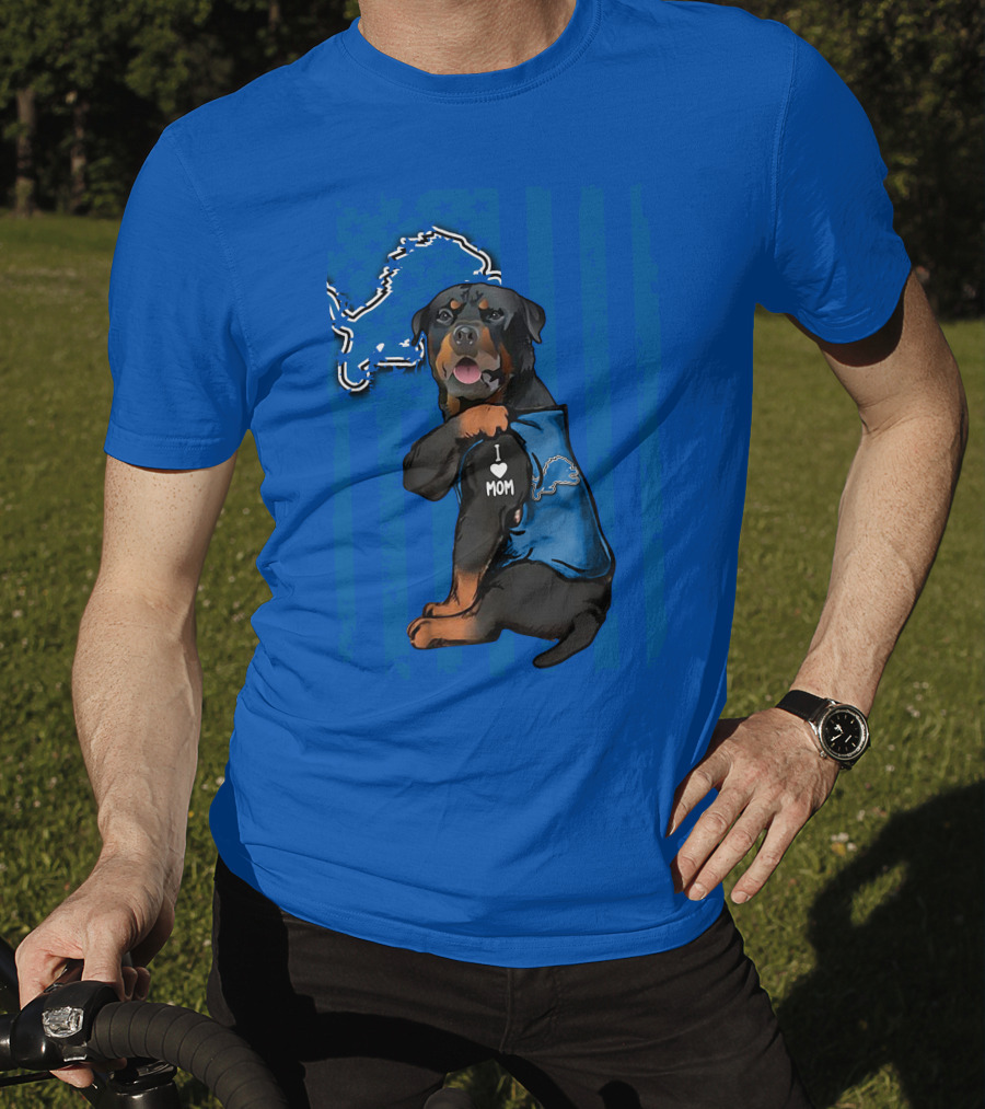 Rottweiler I Love Mom Detroit Lions Fan T-Shirt