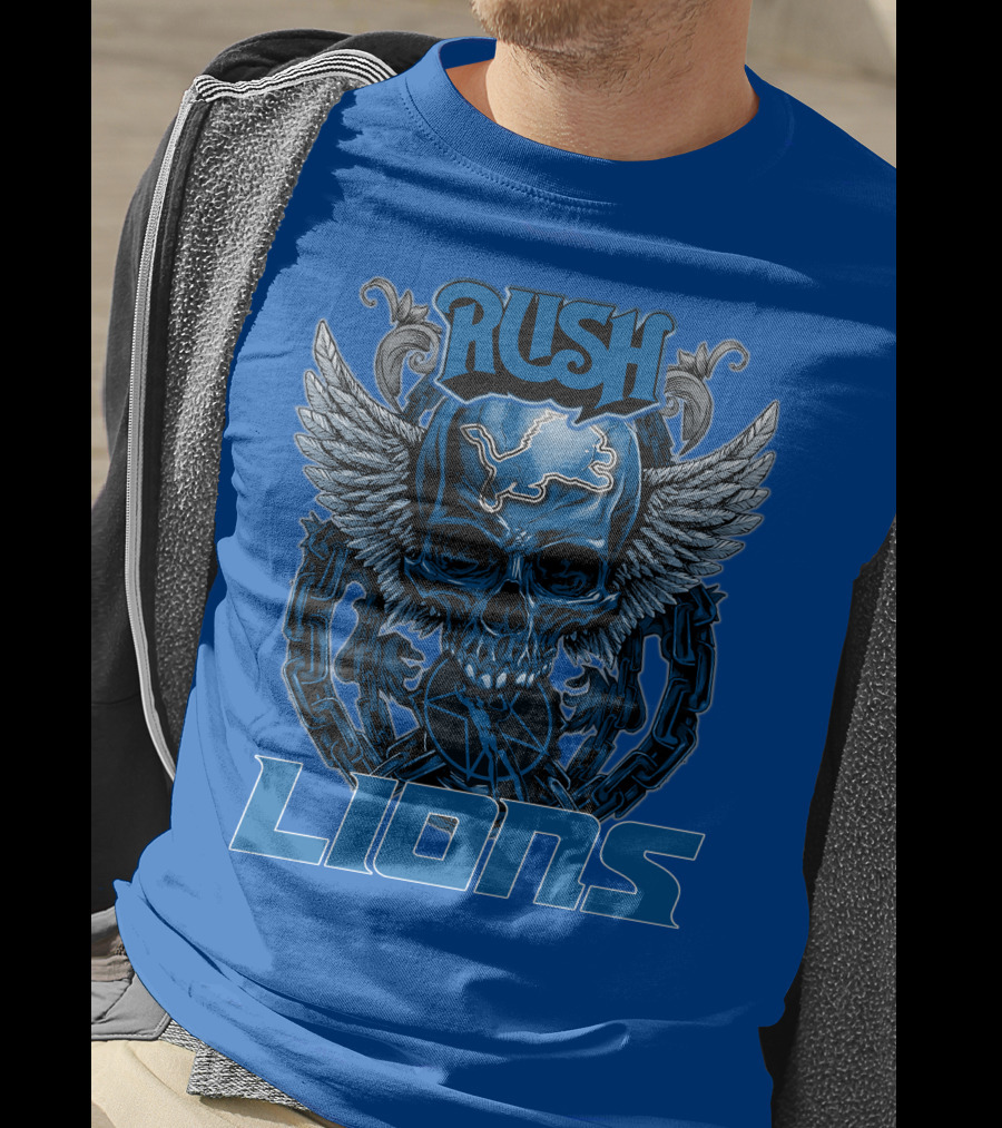 Rush Detroit Lions Skull With Wings And Chains T-Shirt
