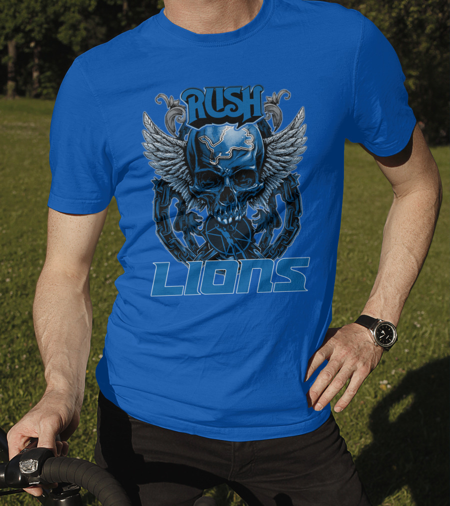 Rush Detroit Lions Skull With Wings And Chains T-Shirt