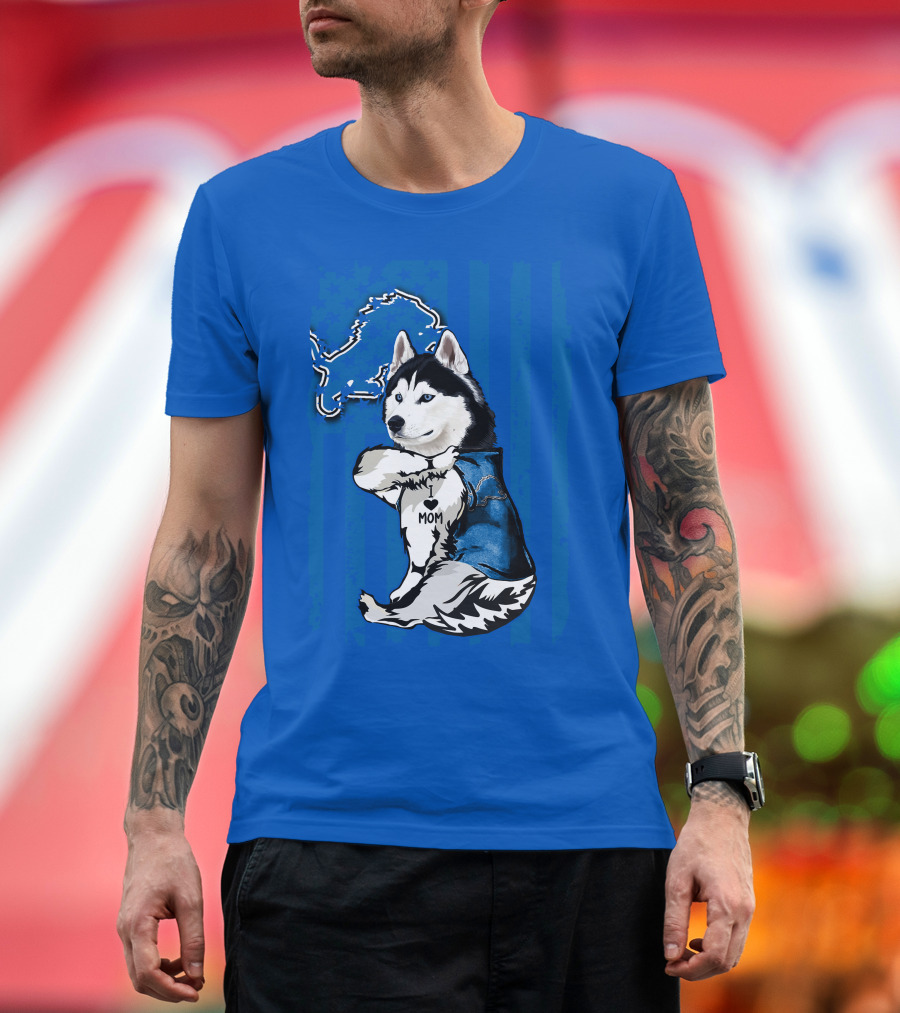 Siberian Husky I Love Mom Detroit Lions T-Shirt