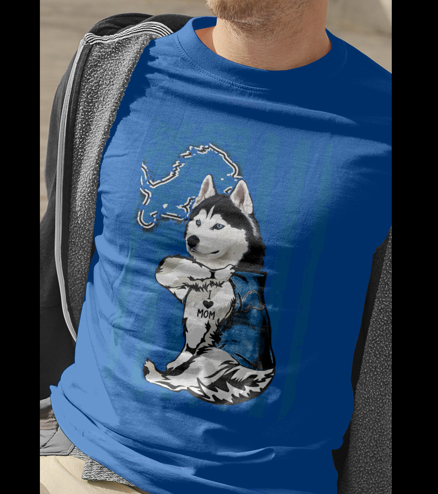 Siberian Husky I Love Mom Detroit Lions T-Shirt