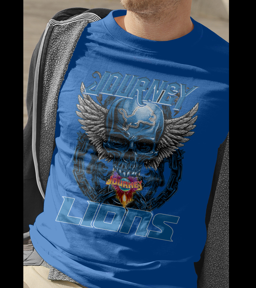Journey Detroit Lions Skull Wings Flame Chain T-Shirt