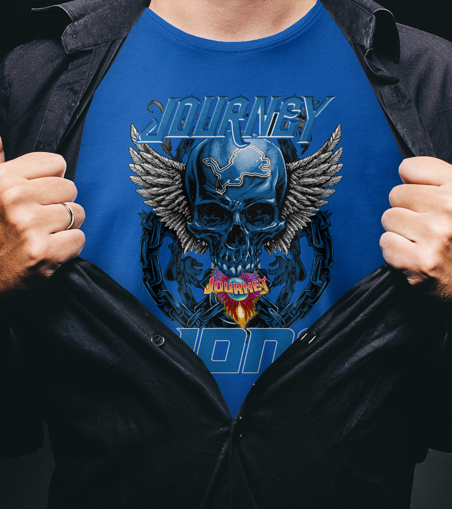 Journey Detroit Lions Skull Wings Flame Chain T-Shirt