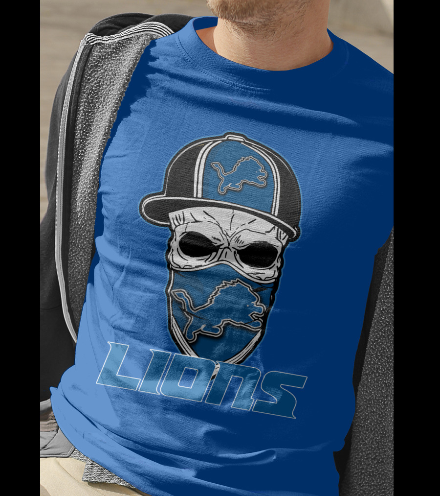 Detroit Lions Skull Hat Face Cover LIONS T-Shirt