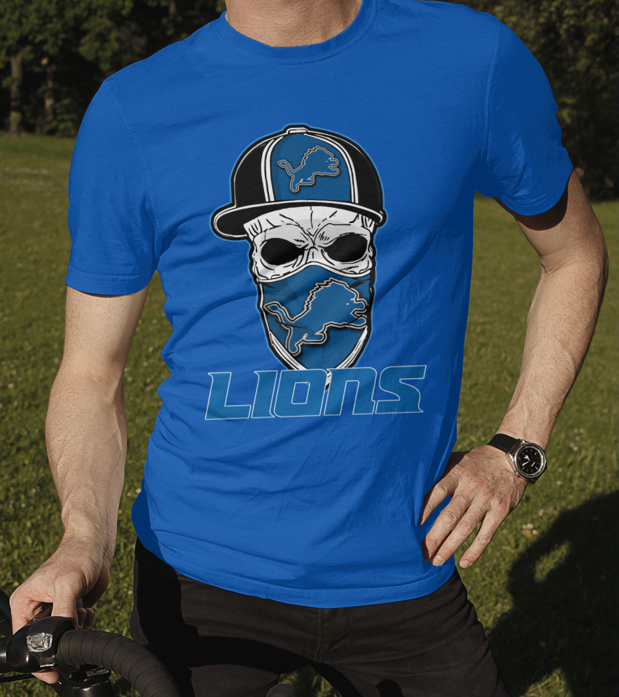 Detroit Lions Skull Hat Face Cover LIONS T-Shirt