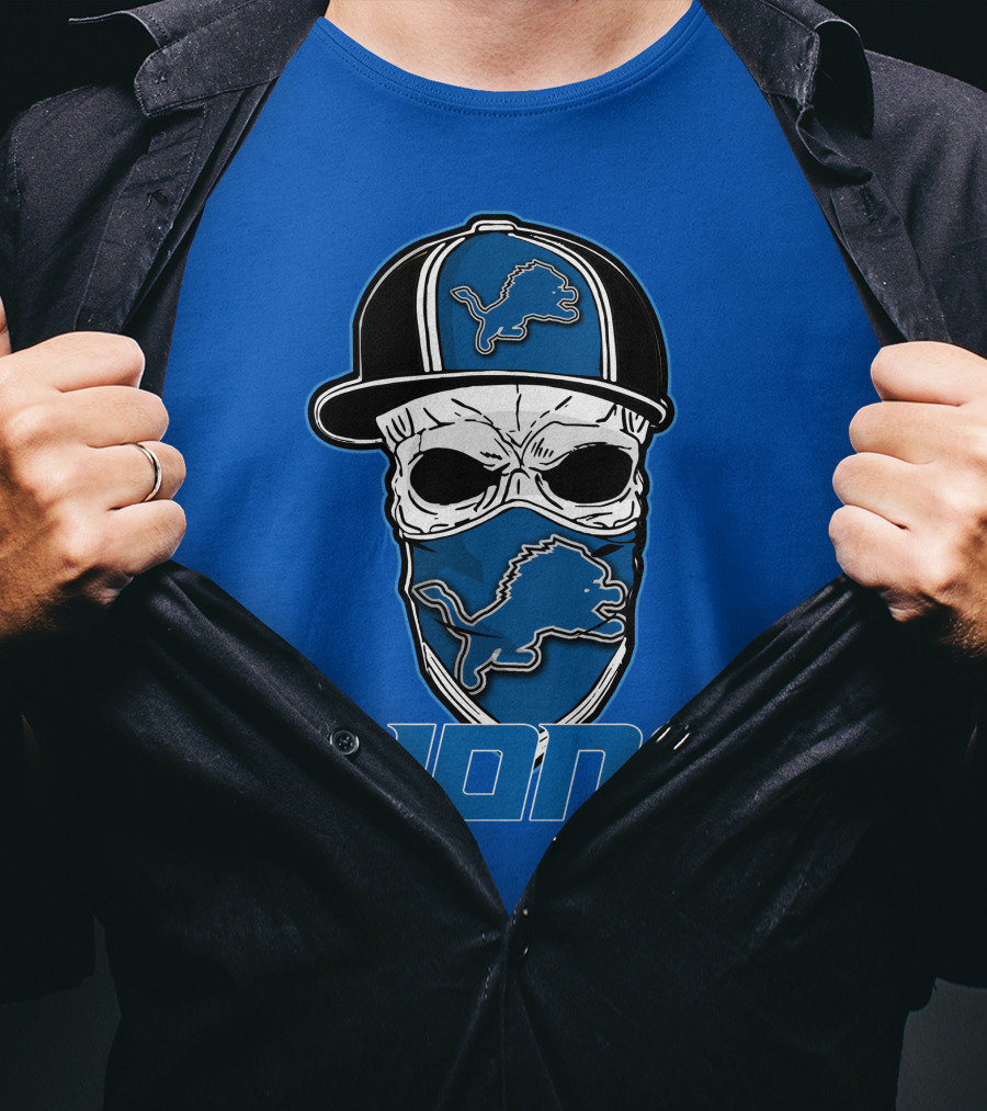 Detroit Lions Skull Hat Face Cover LIONS T-Shirt