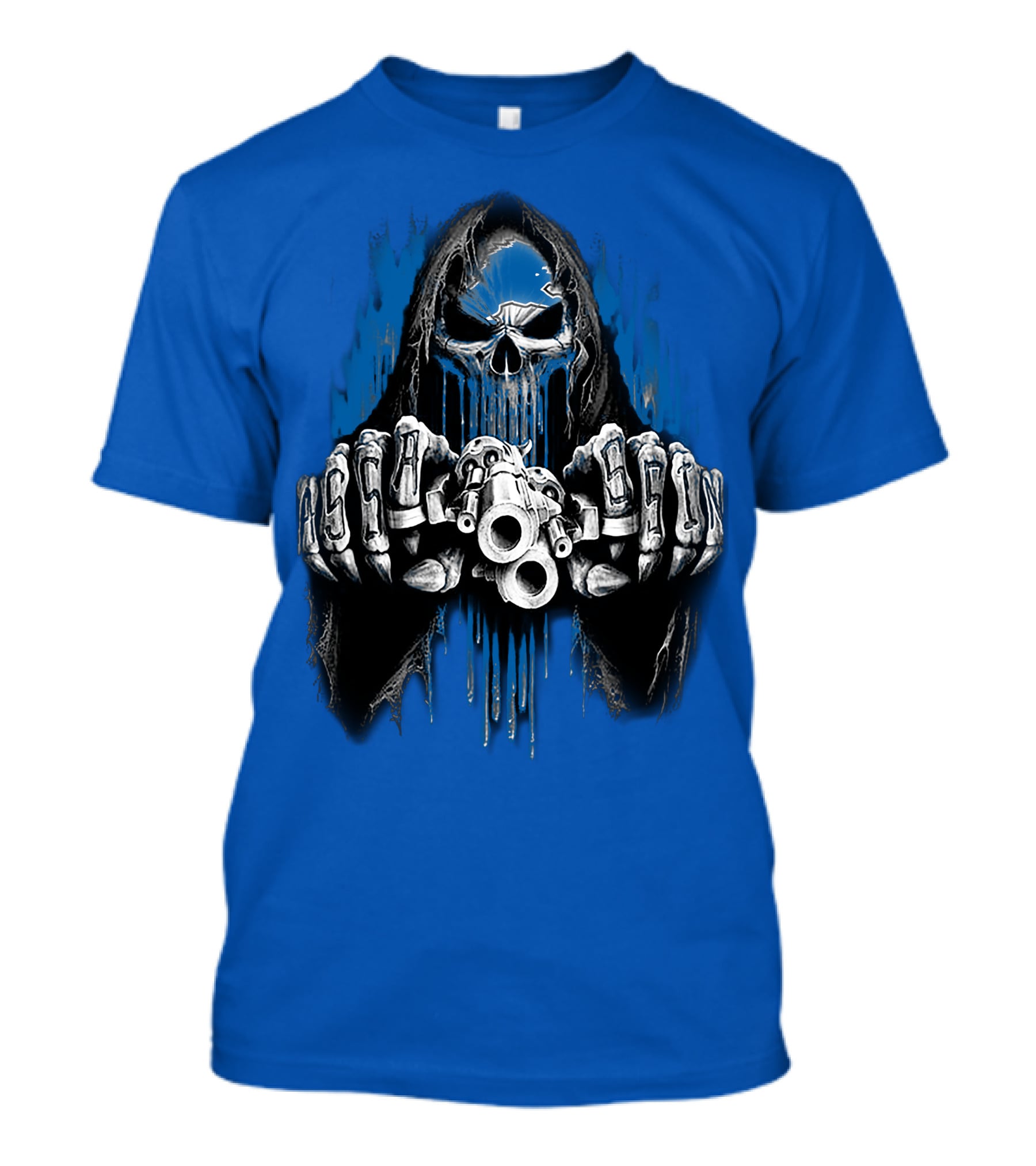 Detroit Lions 67 Grim Reaper Skeleton Guns T-Shirt