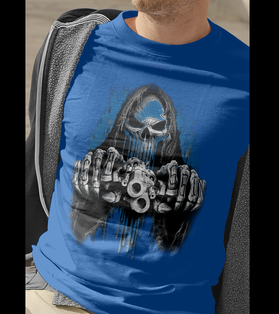 Detroit Lions 67 Grim Reaper Skeleton Guns T-Shirt