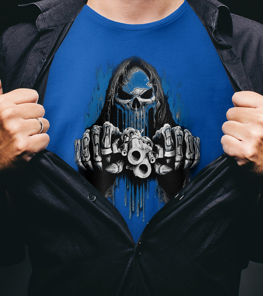 Detroit Lions 67 Grim Reaper Skeleton Guns T-Shirt
