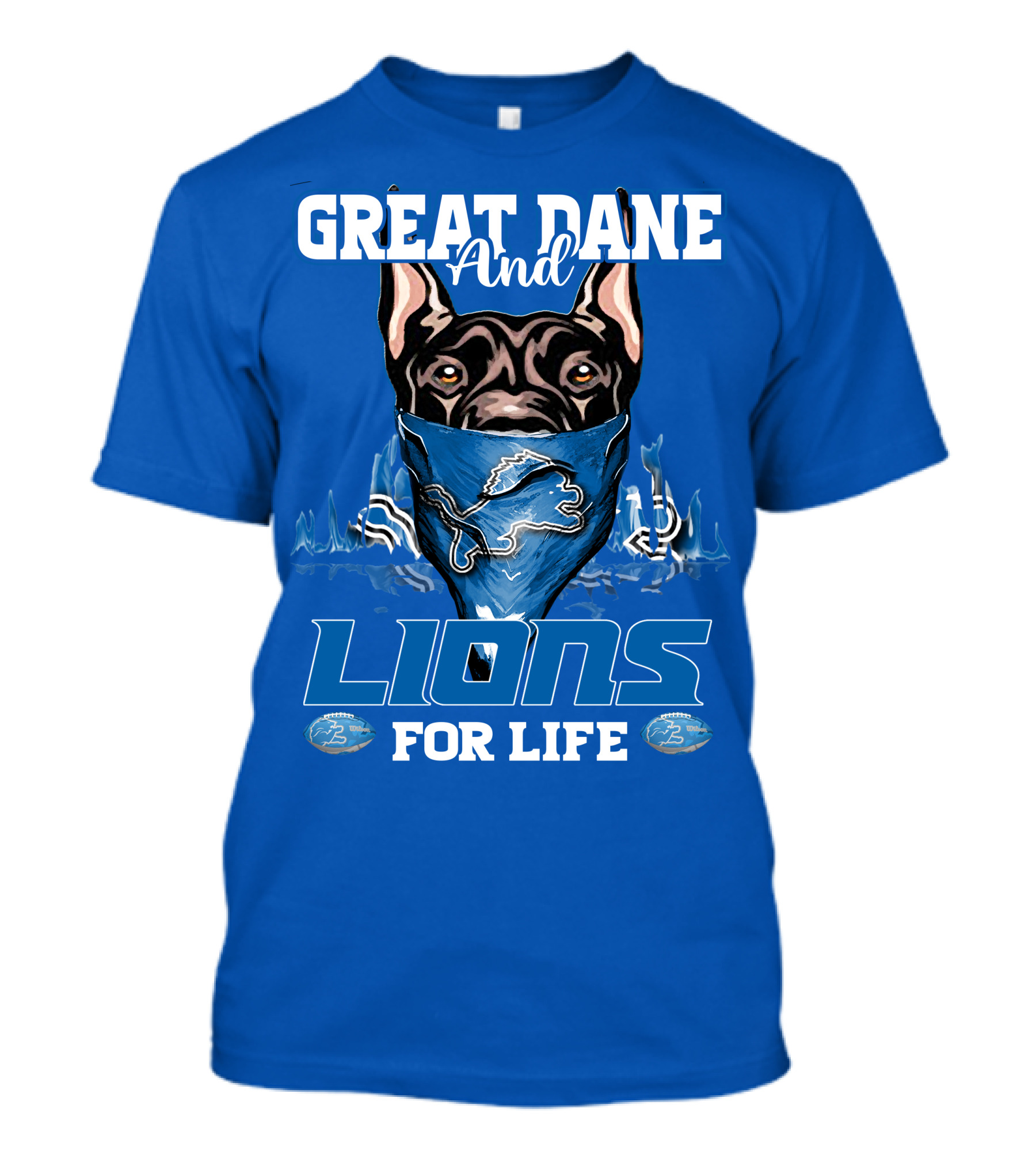 Great Dane And Detroit Lions For Life T-Shirt