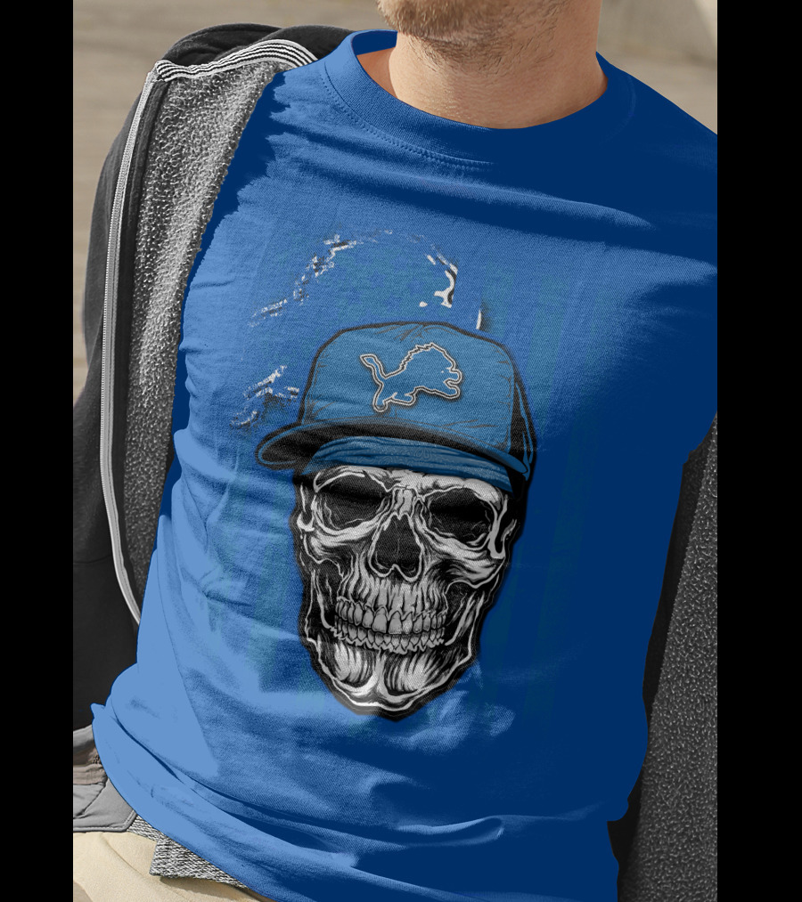 DETROIT LIONS Skull With Cap Sports T-Shirt