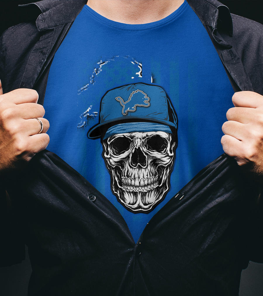 DETROIT LIONS Skull With Cap Sports T-Shirt