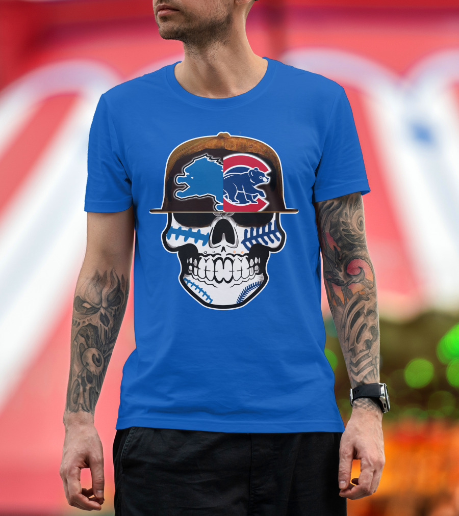 Detroit Lions Chicago Cubs Mashup Skull T-Shirt