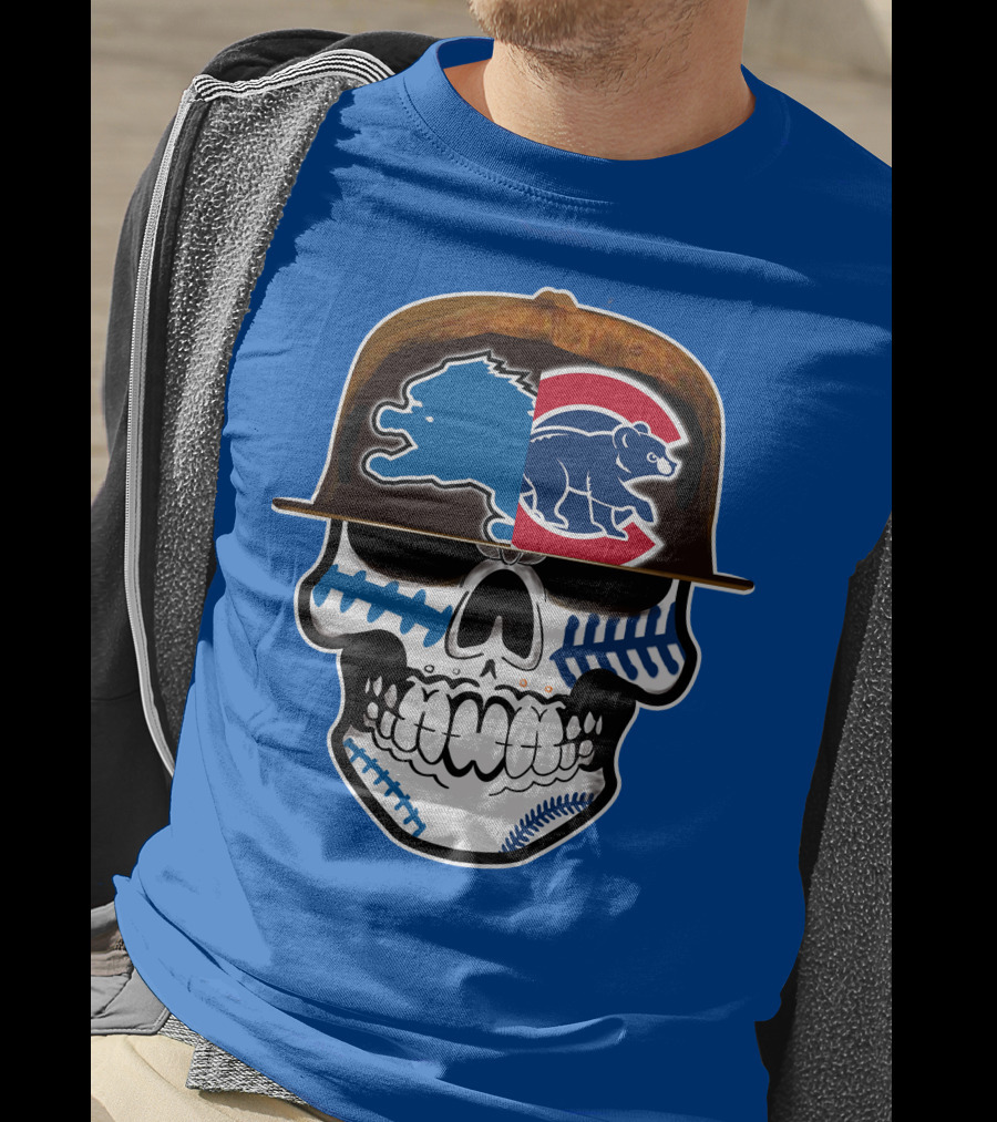 Detroit Lions Chicago Cubs Mashup Skull T-Shirt