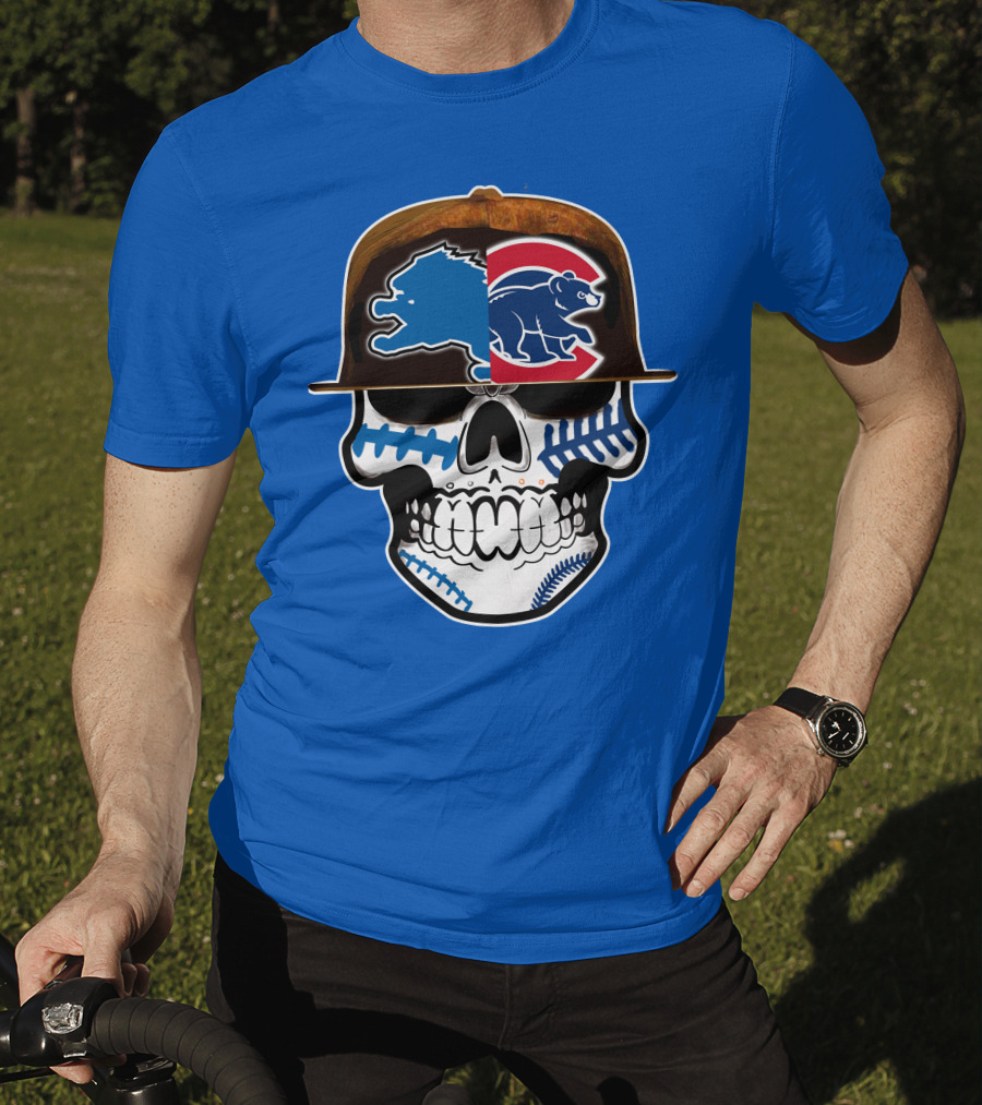 Detroit Lions Chicago Cubs Mashup Skull T-Shirt