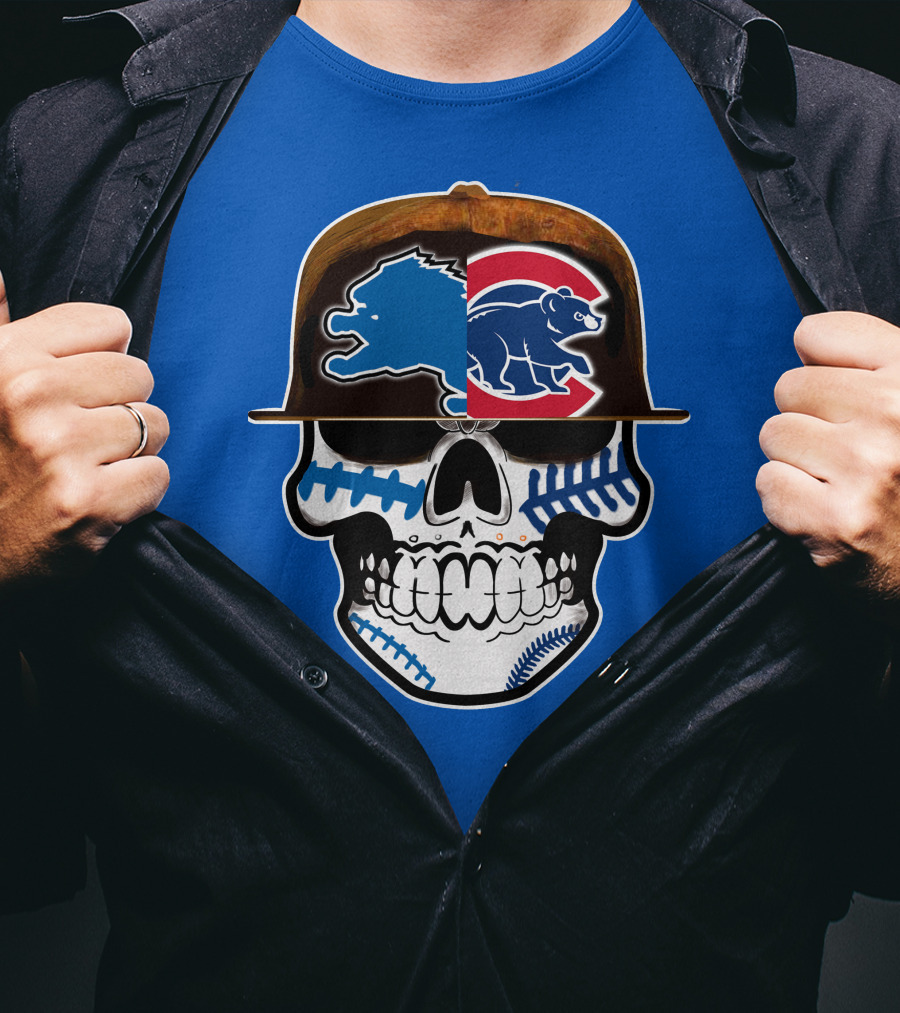 Detroit Lions Chicago Cubs Mashup Skull T-Shirt