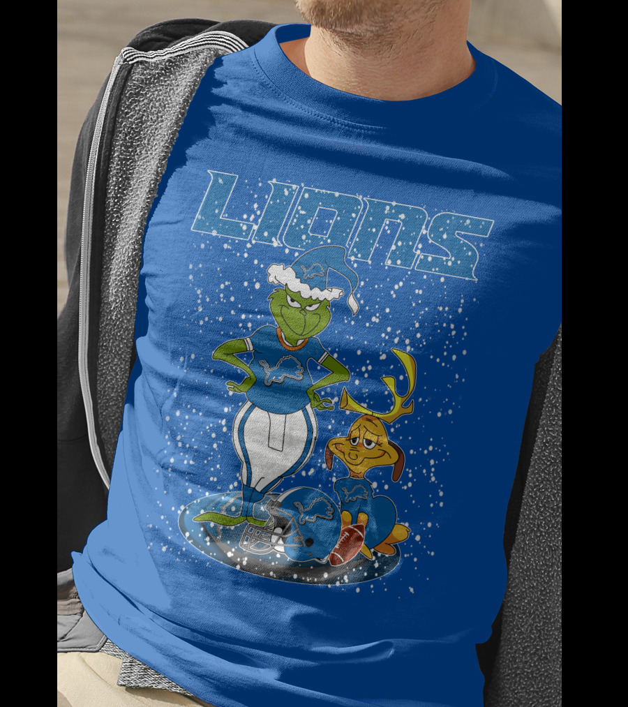 Grinchxmas Detroit Lions Snowy Holiday Football Scene T-Shirt