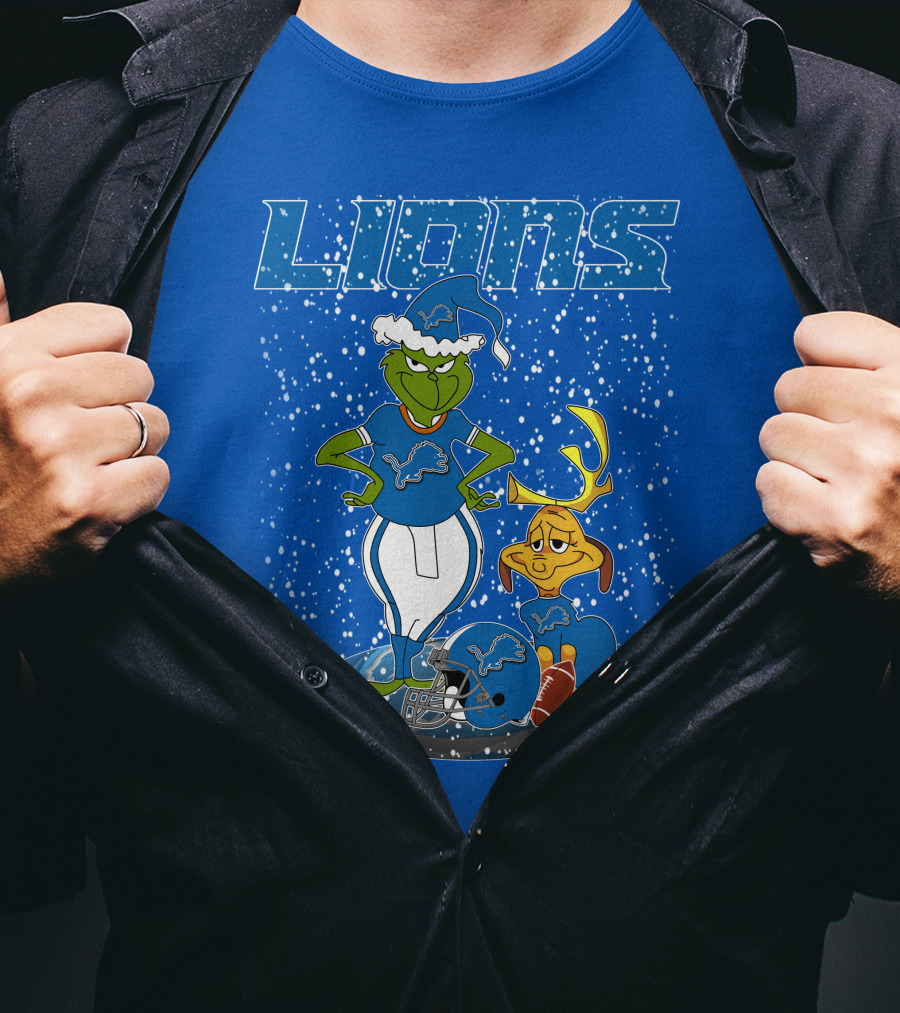 Grinchxmas Detroit Lions Snowy Holiday Football Scene T-Shirt
