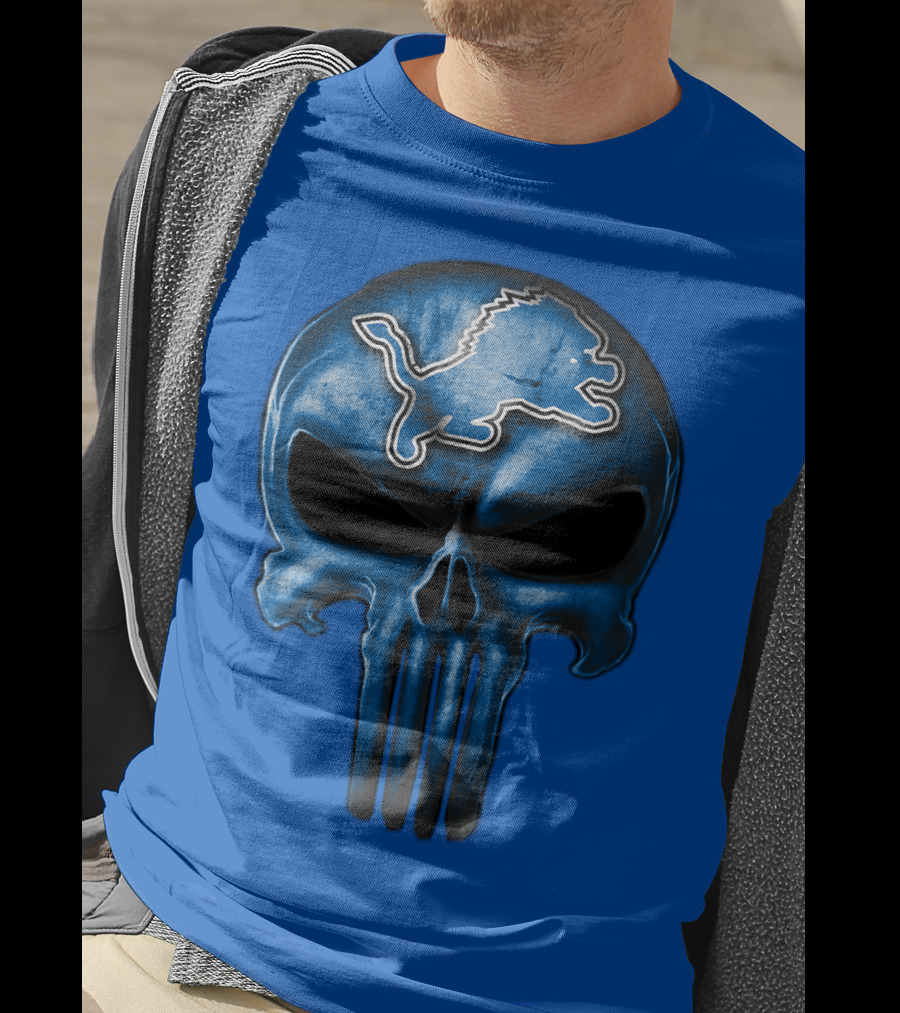 Detroit Lions Skull Logo Punisher T-Shirt