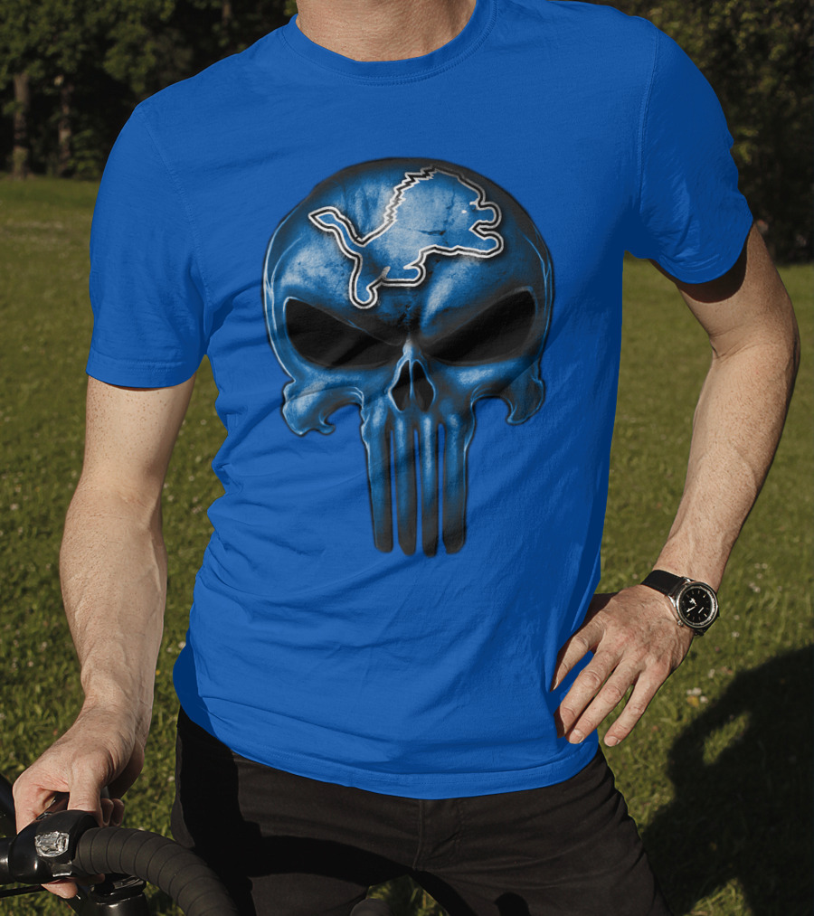 Detroit Lions Skull Logo Punisher T-Shirt