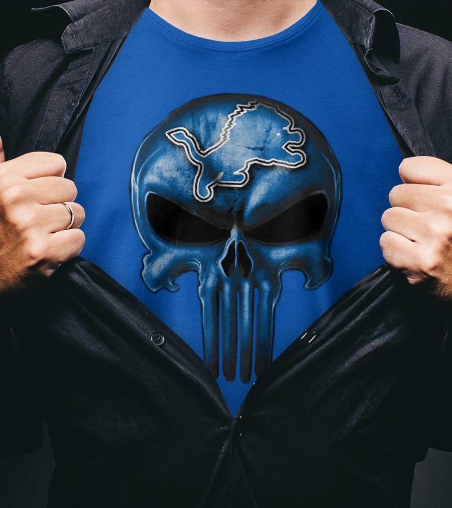 Detroit Lions Skull Logo Punisher T-Shirt
