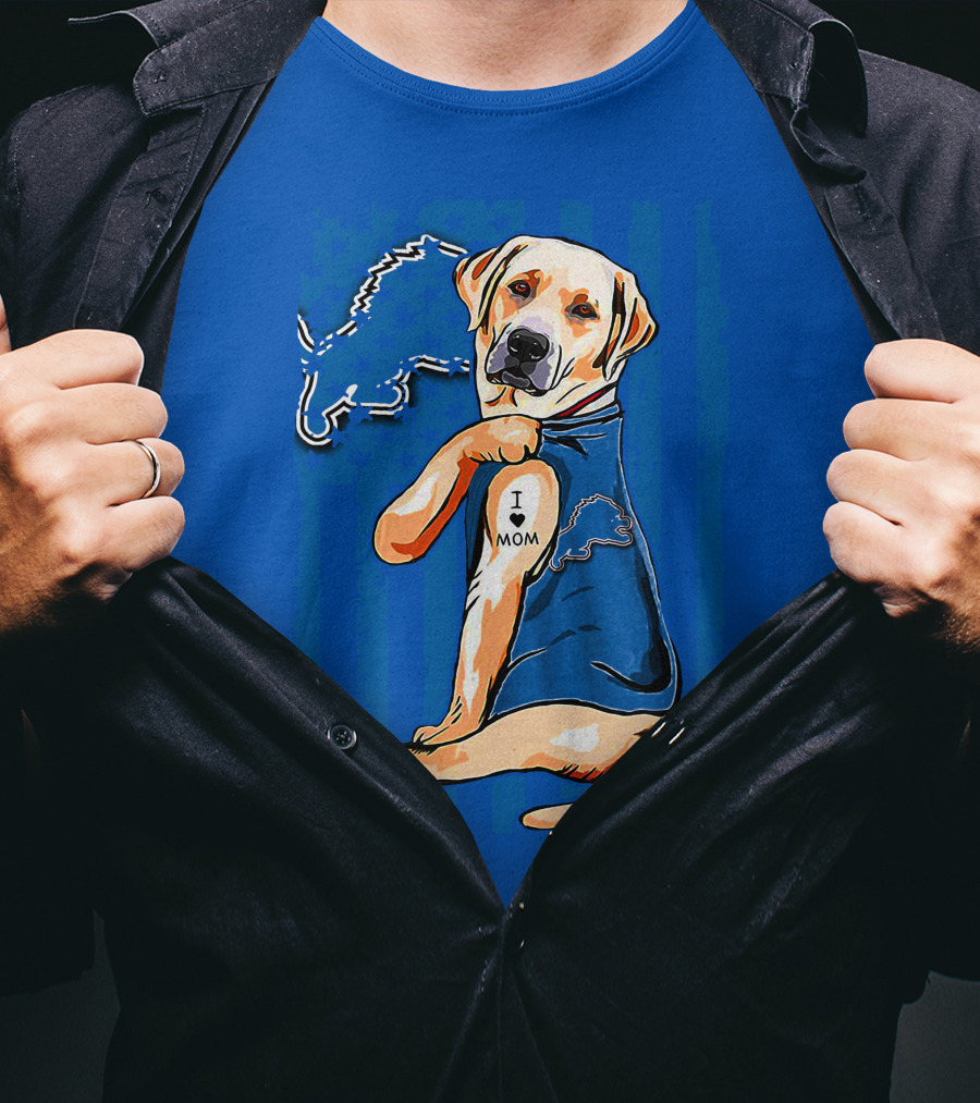 Labrador Retriever I Love Mom Detroit Lions Fan T-Shirt