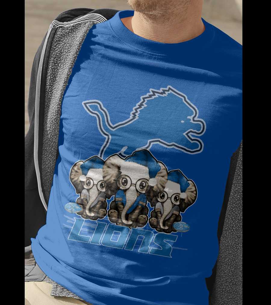 Elephan Xmas Detroit Lions Holiday Football Elephants T-Shirt