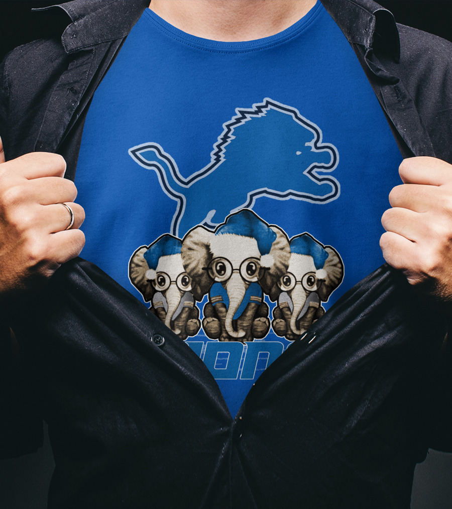 Elephan Xmas Detroit Lions Holiday Football Elephants T-Shirt