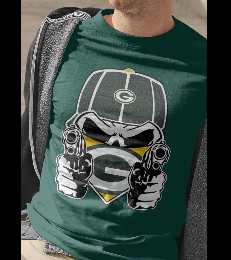 Green Bay Packers G Logo Helmet With Crossed Guns Face Mask T-Shirt