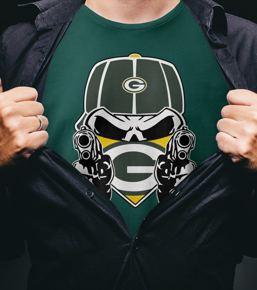 Green Bay Packers G Logo Helmet With Crossed Guns Face Mask T-Shirt
