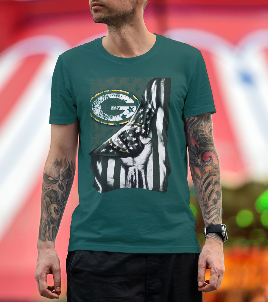 Flag V1 Green Bay Packers Stars And Stripes Power Fist T-Shirt