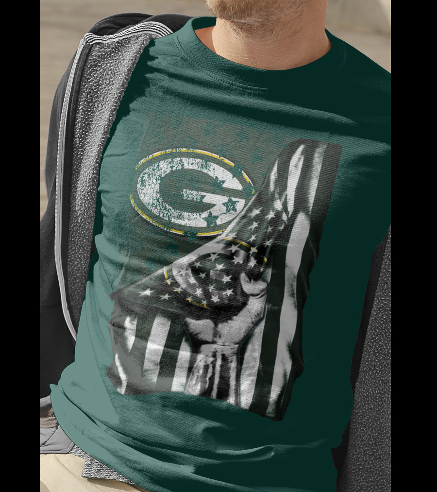 Flag V1 Green Bay Packers Stars And Stripes Power Fist T-Shirt