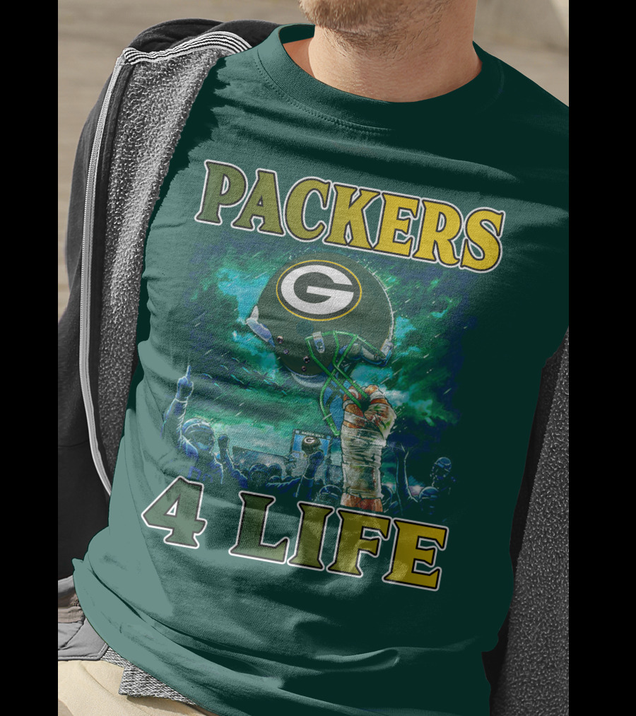 Packers 4 Life Green Bay Victory Helmet Celebration T-Shirt