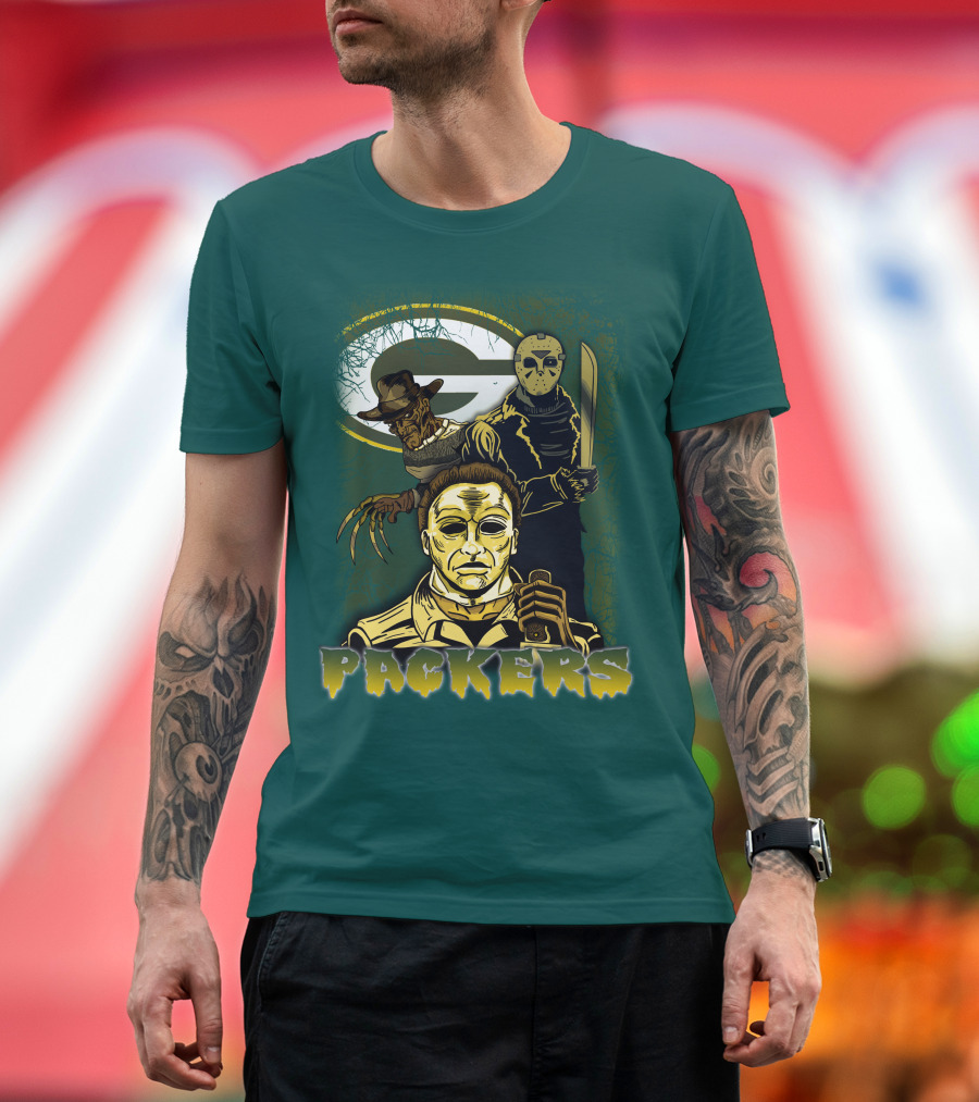 Green Bay Packers Horror Icons Mashup Freddy Jason Michael Myers T-Shirt