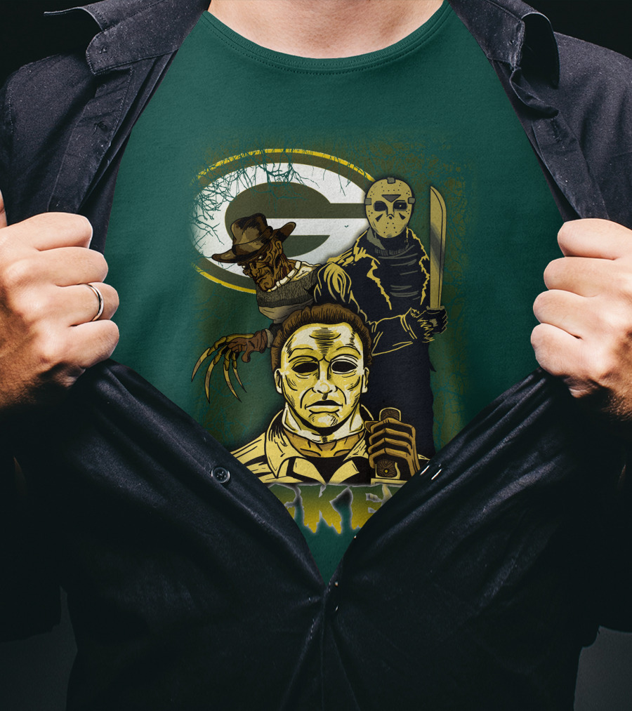 Green Bay Packers Horror Icons Mashup Freddy Jason Michael Myers T-Shirt