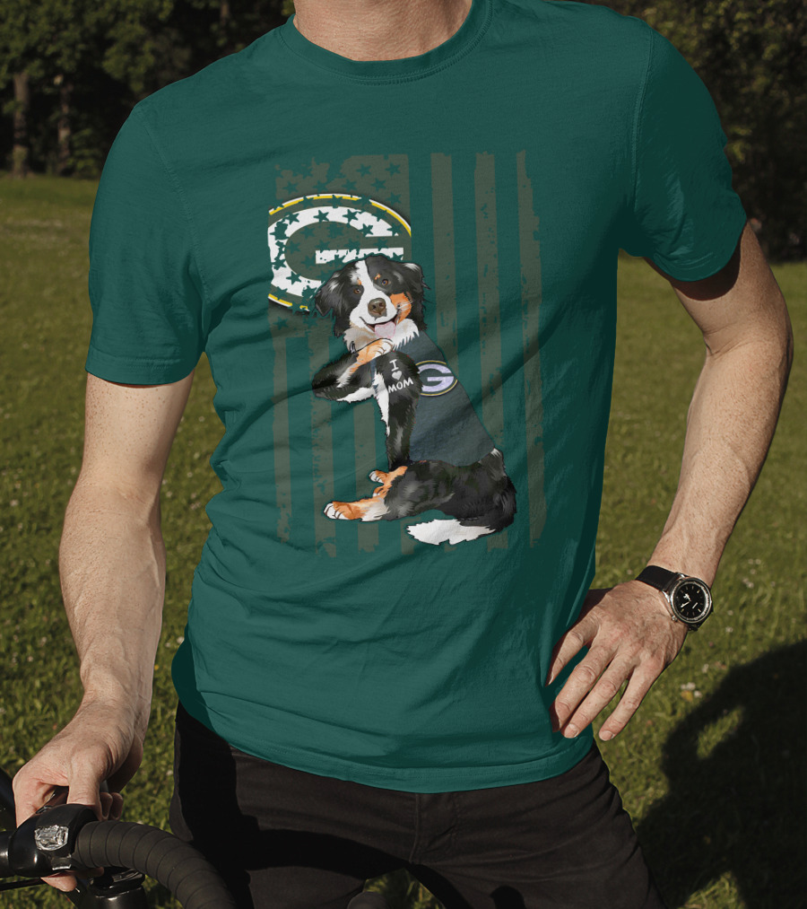 Border Collie Green Bay Packers I Love Mom T-Shirt