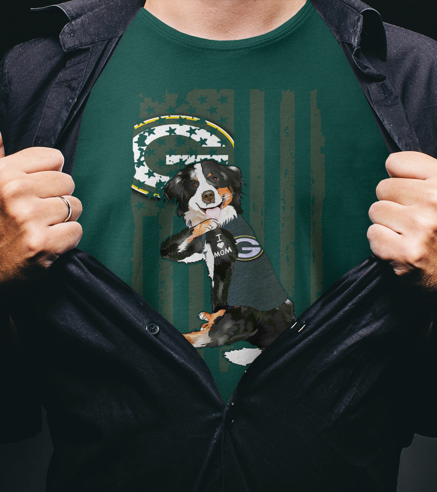 Border Collie Green Bay Packers I Love Mom T-Shirt