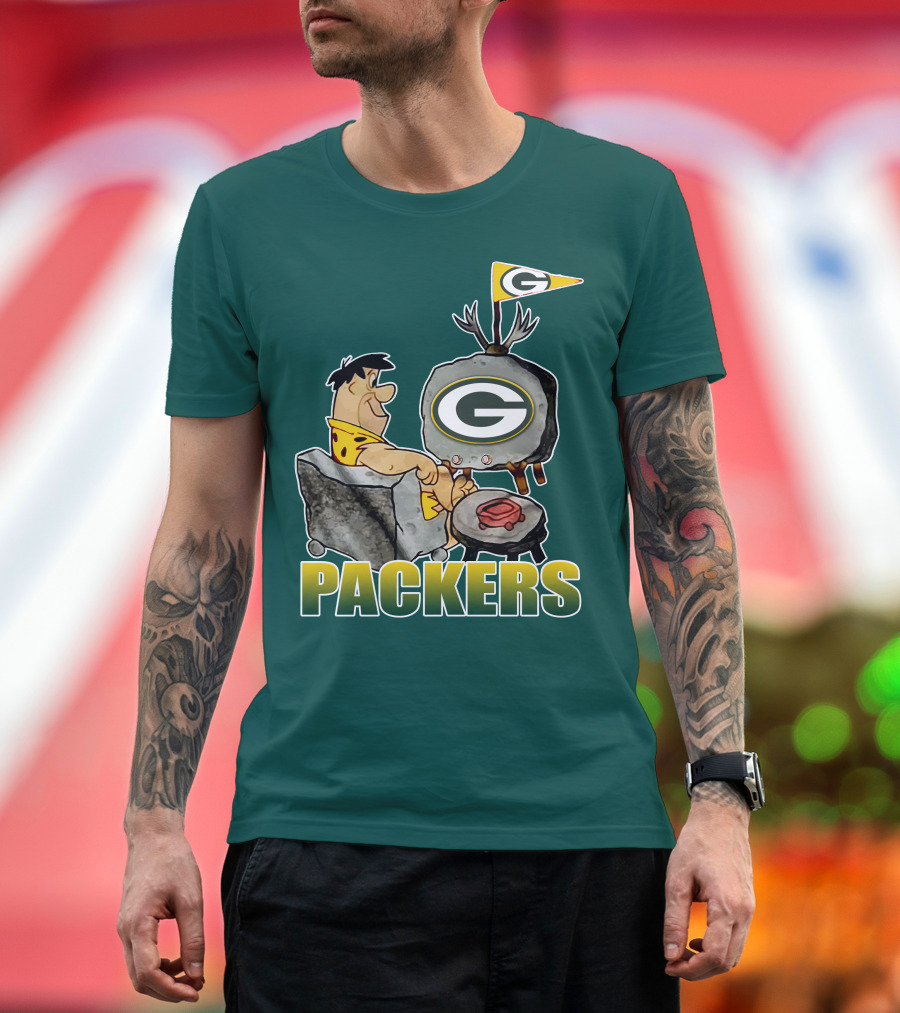 Packers Fred Flintstone Watching Tv With Green Bay T-Shirt