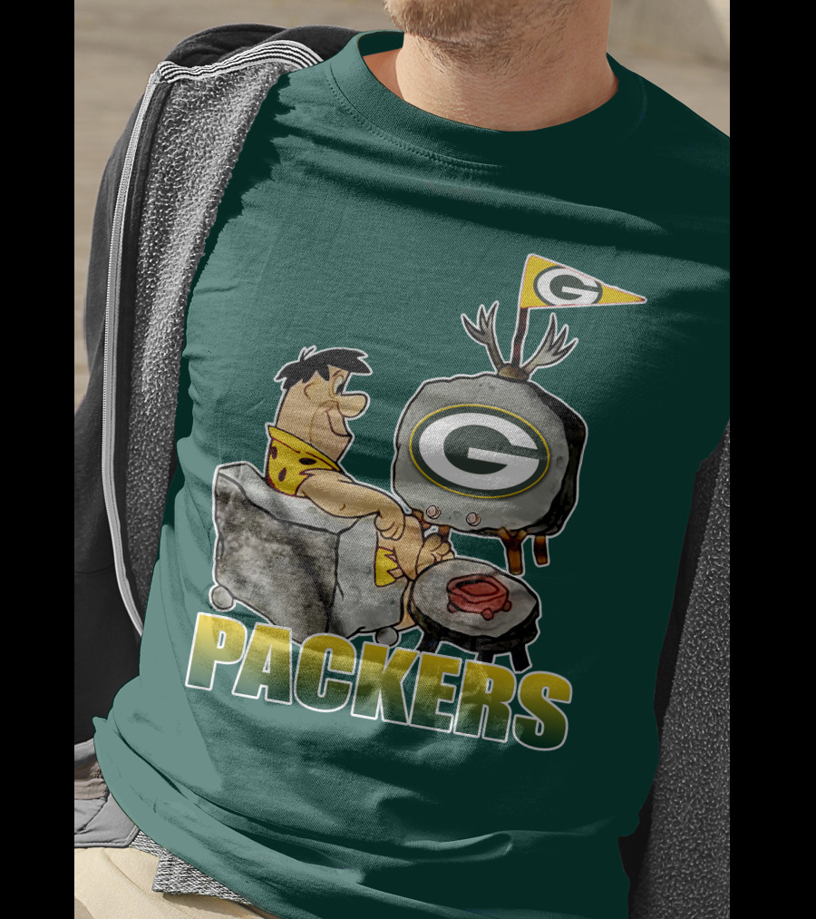 Packers Fred Flintstone Watching Tv With Green Bay T-Shirt