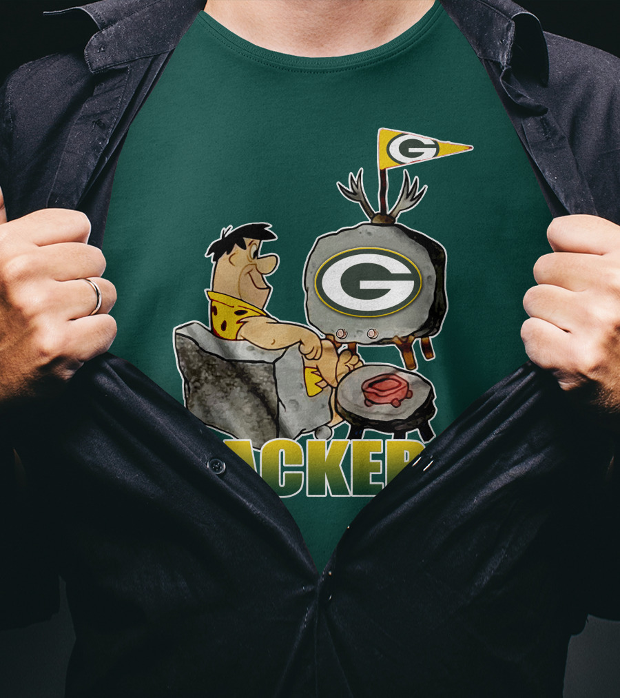 Packers Fred Flintstone Watching Tv With Green Bay T-Shirt