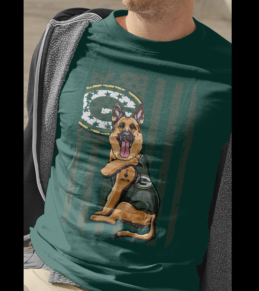 German Shepherd I Love Mom Green Bay Packers Fan T-Shirt