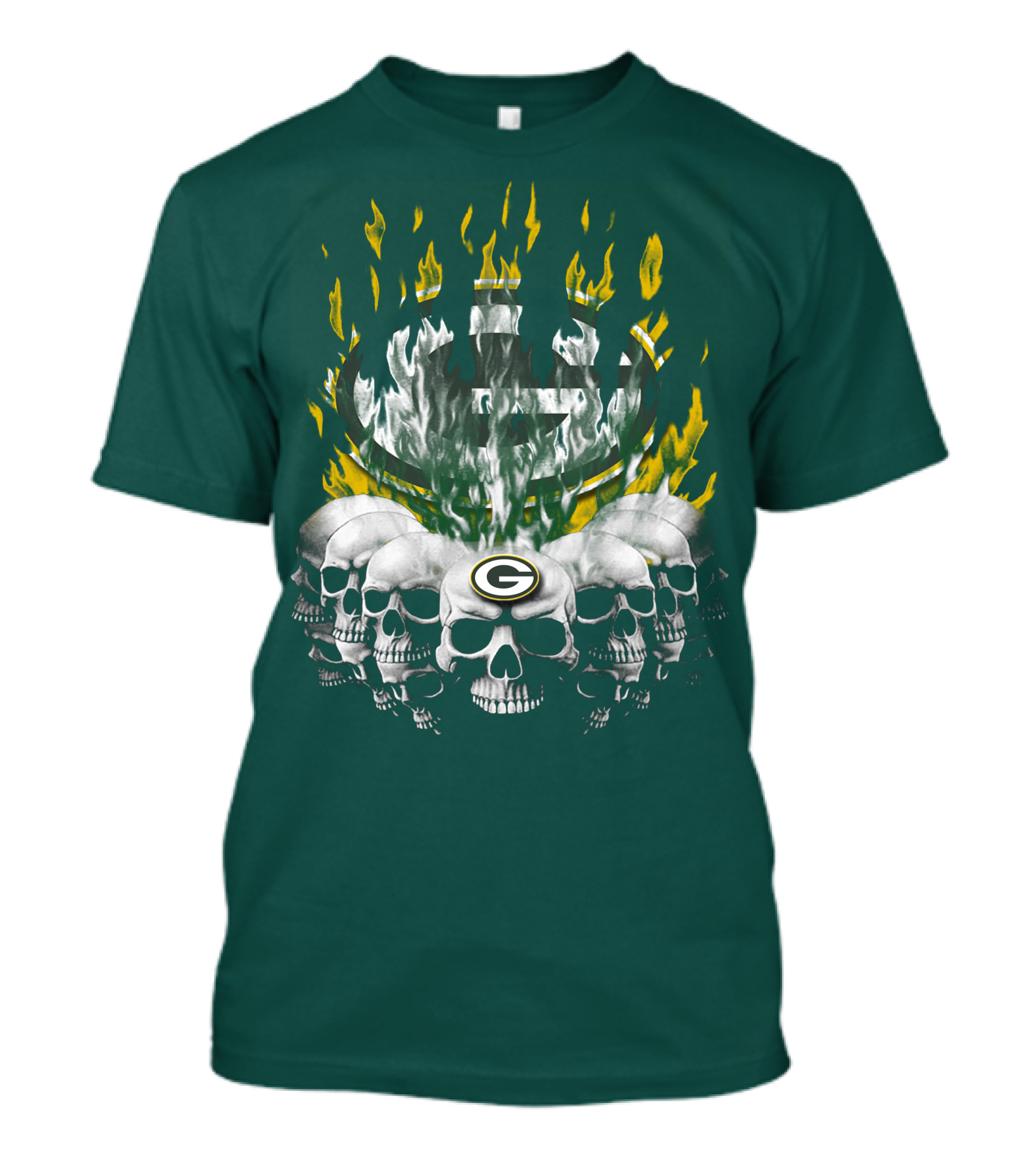 Green Bay Packers Flaming Skull T-Shirt
