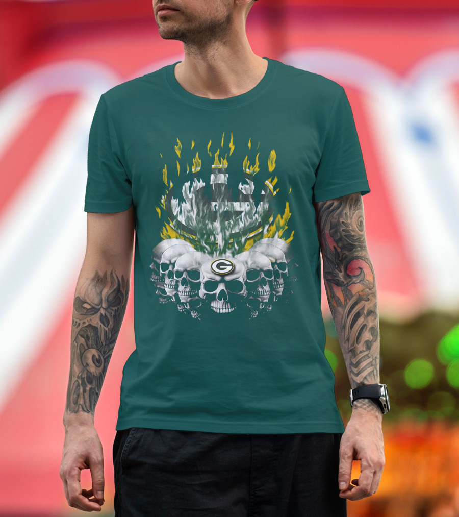 Green Bay Packers Flaming Skull T-Shirt