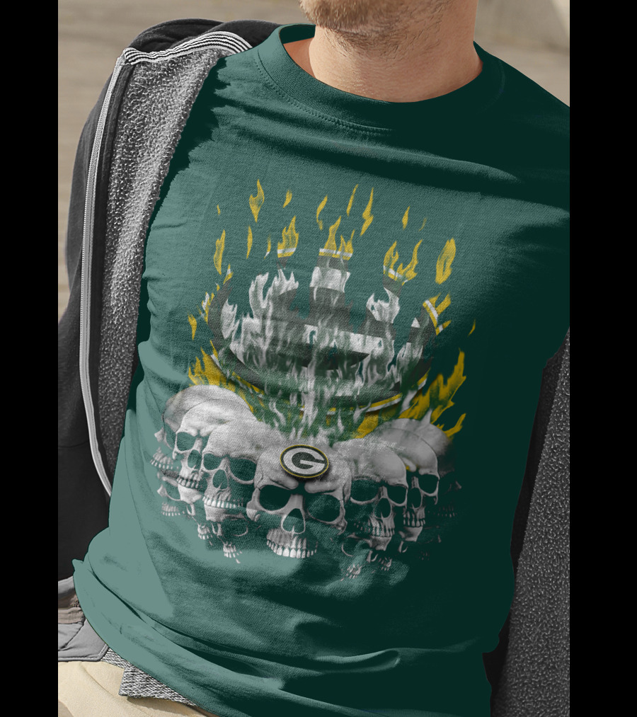 Green Bay Packers Flaming Skull T-Shirt